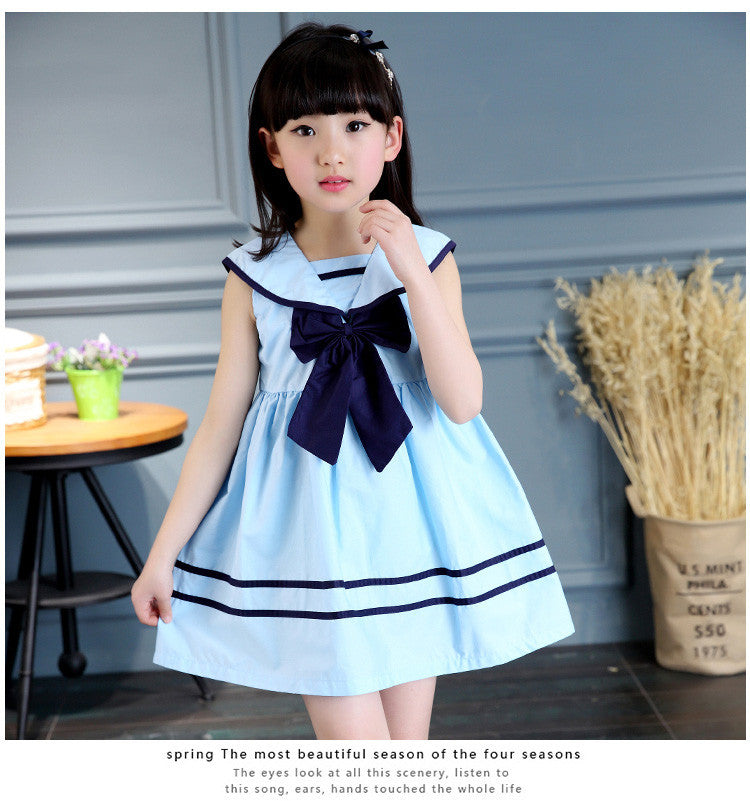 3colours children girls dress bowknot kids navy dresses sleeveless cotton summer children girl clothes-Dollar Bargains Online Shopping Australia