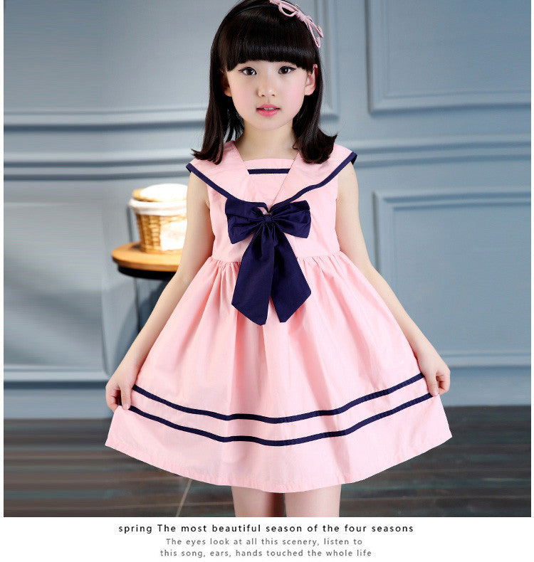 3colours children girls dress bowknot kids navy dresses sleeveless cotton summer children girl clothes-Dollar Bargains Online Shopping Australia