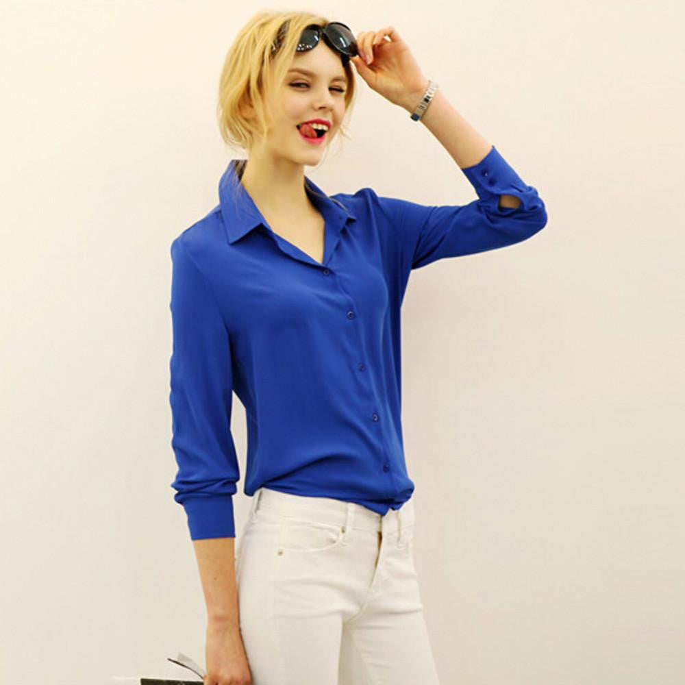 work wear women shirt blouse casual solid elegant ladies chiffon office blouse top fashion formal