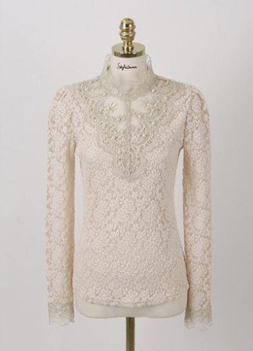 Lace Blouse Elegant Long Sleeve Beaded Bodysuit Women Shirts Crochet Lace Tops Women-Dollar Bargains Online Shopping Australia
