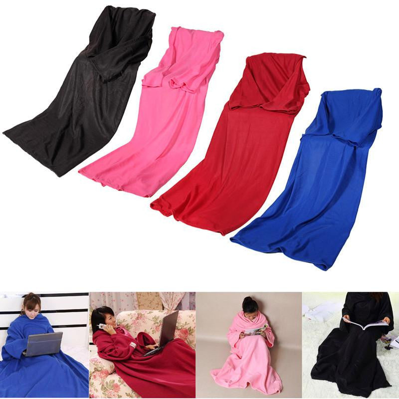 Supper Home Warm Fleece Blanket Robe Cloak With Sleeves