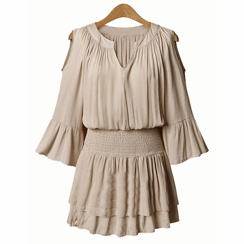 5XL Plus Size Women Dresses Summer Style Off Shoulder Lantern Sleeve Elast Slim Waist Pleated Short Mini Dress Black Nude-Dollar Bargains Online Shopping Australia