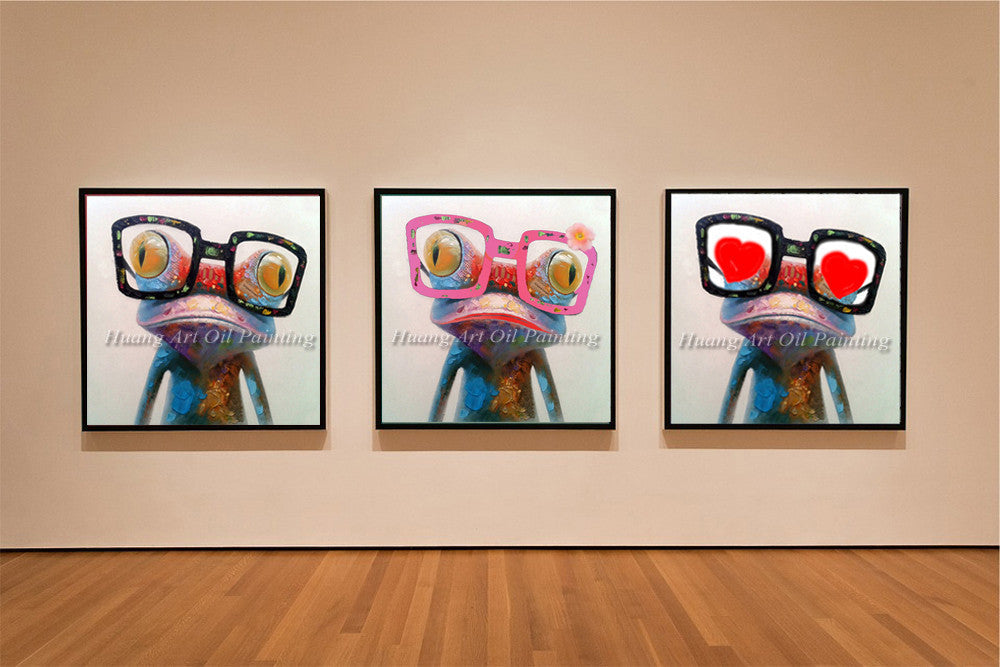 Cartoon Animal Abstract Oil Painting Frog Wears Glasses Unframed Canvas for Kids Rooms for Living Room Bedroom Dining Office Cafe-Dollar Bargains Online Shopping Australia