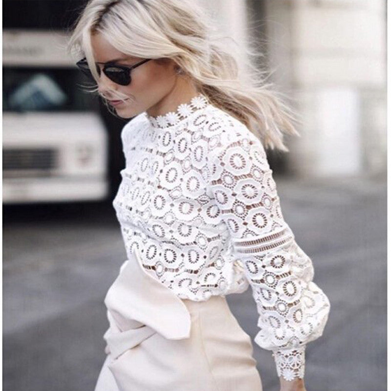 Online discount shop Australia - Hot women tops Women Clothing fashion Blouses & Shirts Women Crochet Blouse Lace Shirt long sleeve shirt
