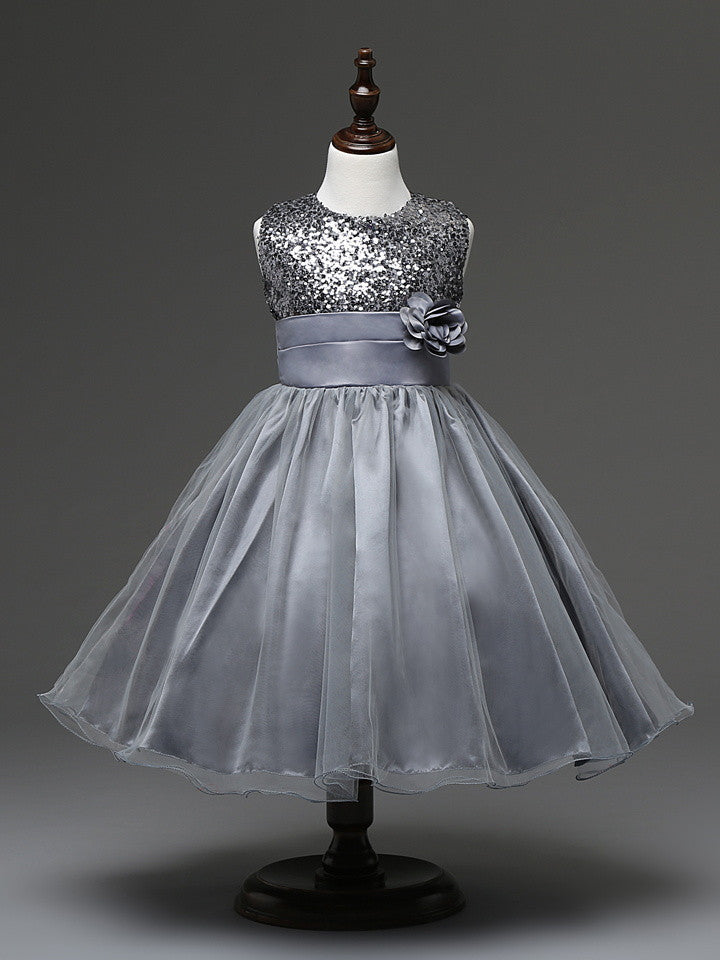 Online discount shop Australia - 3-12yrs Christmas cute flower Girls Dress sequined mesh Girl Clothing Sleeveless Princess Dresses Girl Costume Kids girls