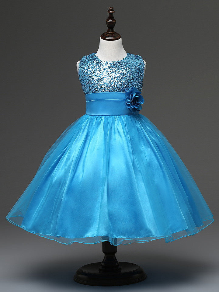 Online discount shop Australia - 3-12yrs Christmas cute flower Girls Dress sequined mesh Girl Clothing Sleeveless Princess Dresses Girl Costume Kids girls