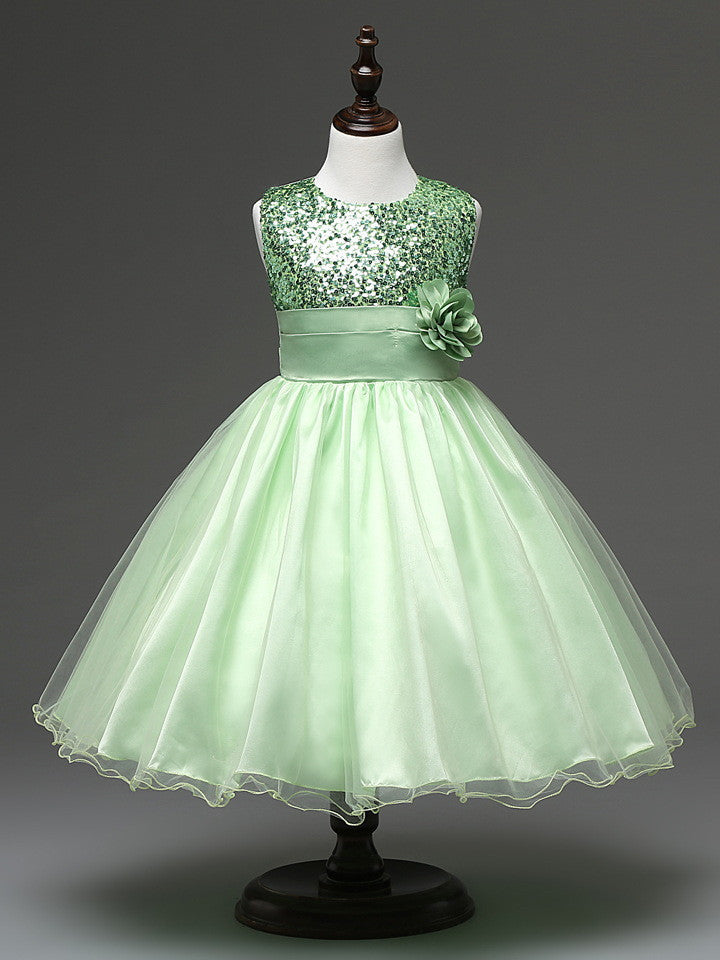 Online discount shop Australia - 3-12yrs Christmas cute flower Girls Dress sequined mesh Girl Clothing Sleeveless Princess Dresses Girl Costume Kids girls