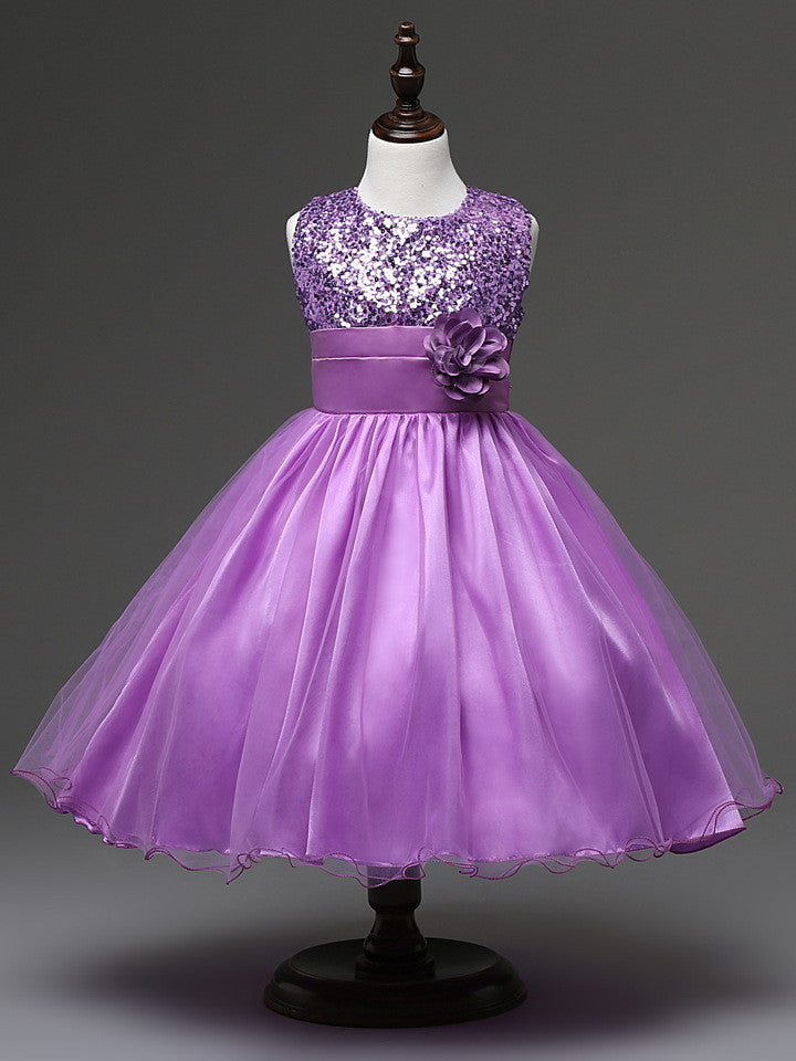 Online discount shop Australia - 3-12yrs Christmas cute flower Girls Dress sequined mesh Girl Clothing Sleeveless Princess Dresses Girl Costume Kids girls