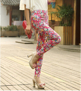 Women Summer Capris M L Plus Size 6 Color ,Young Girl Slim Floral Pants Printed Flower Skinny Straight Pencil Pants-Dollar Bargains Online Shopping Australia