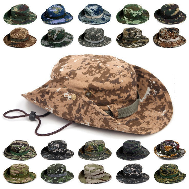 Online discount shop Australia - Camouflage Bucket Hats Wide Brim Sun Cap Ripstop Camo Fishing Hunting Hiking Men Safari Jungle with String Boonie Hat