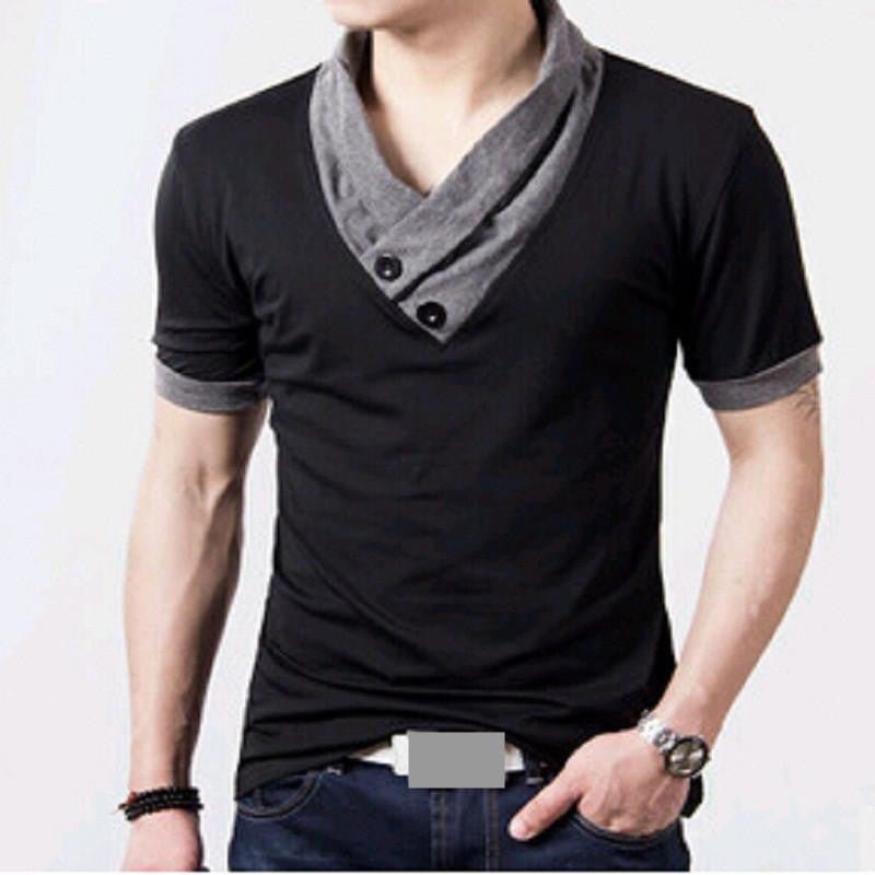 T Shirts Men V Neck T-Shirt Brand Cotton Mens Patchwork tshirt Size Man Tees Tops M40