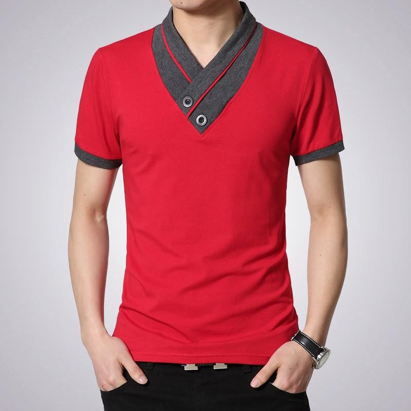 T Shirts Men V Neck T-Shirt Brand Cotton Mens Patchwork tshirt Size Man Tees Tops M40