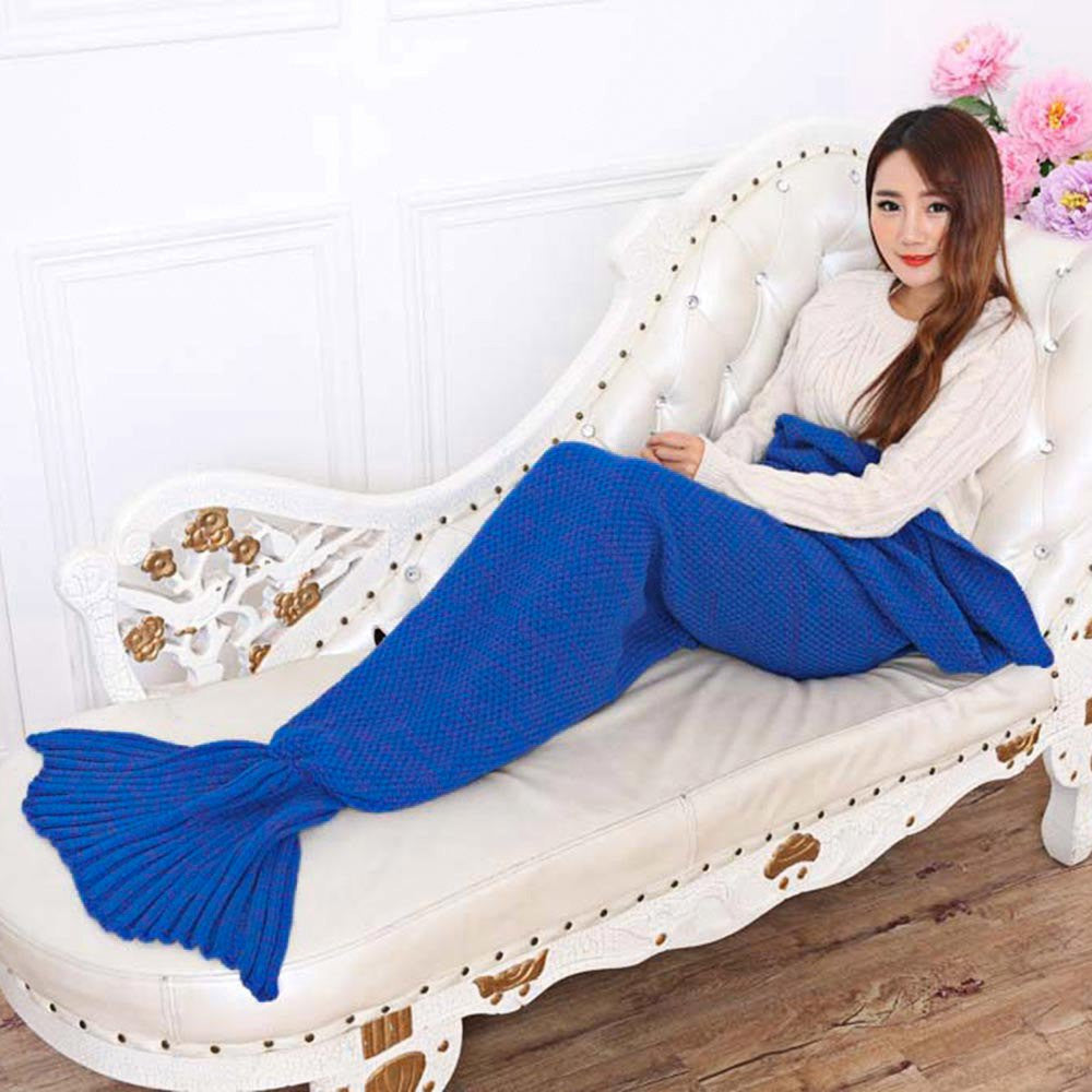 Online discount shop Australia - 195x95CM Yarn Knitted Mermaid Tail Blanket Super Soft Sleeping Bed Handmade Crochet Anti-Pilling Portable Blanket