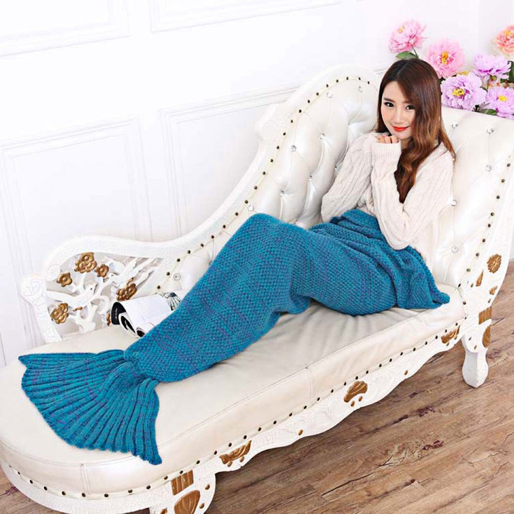 Online discount shop Australia - 195x95CM Yarn Knitted Mermaid Tail Blanket Super Soft Sleeping Bed Handmade Crochet Anti-Pilling Portable Blanket