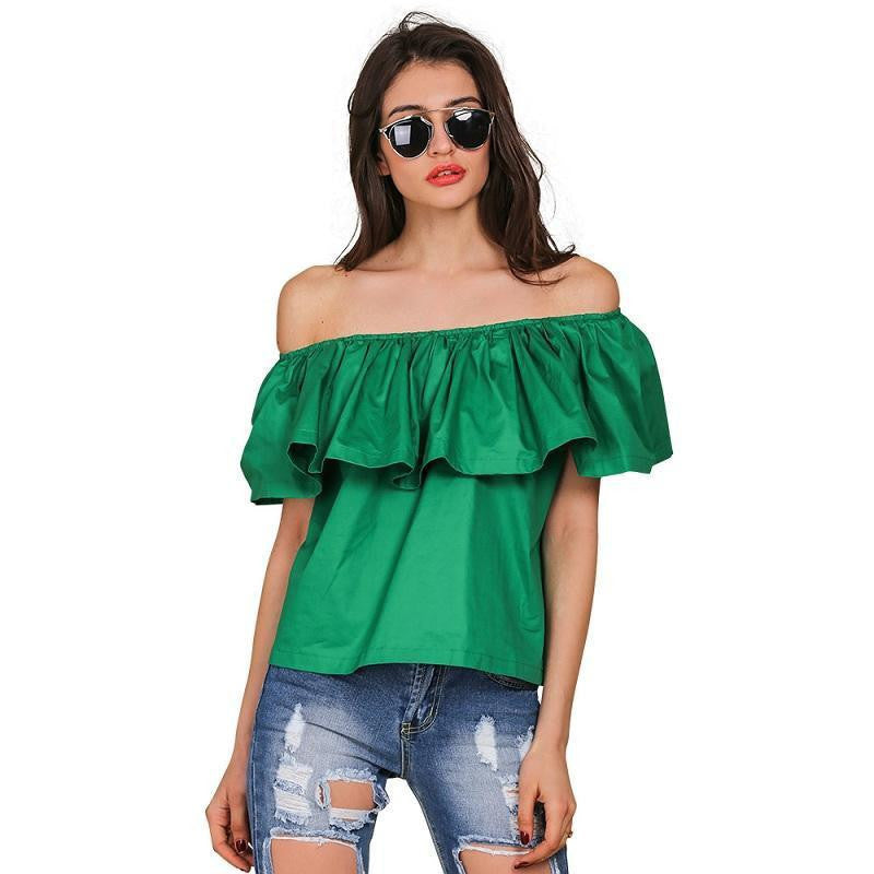 slash neck ruffles women tops tees Off shoulder beach style tops Women blouses shirt party tube top