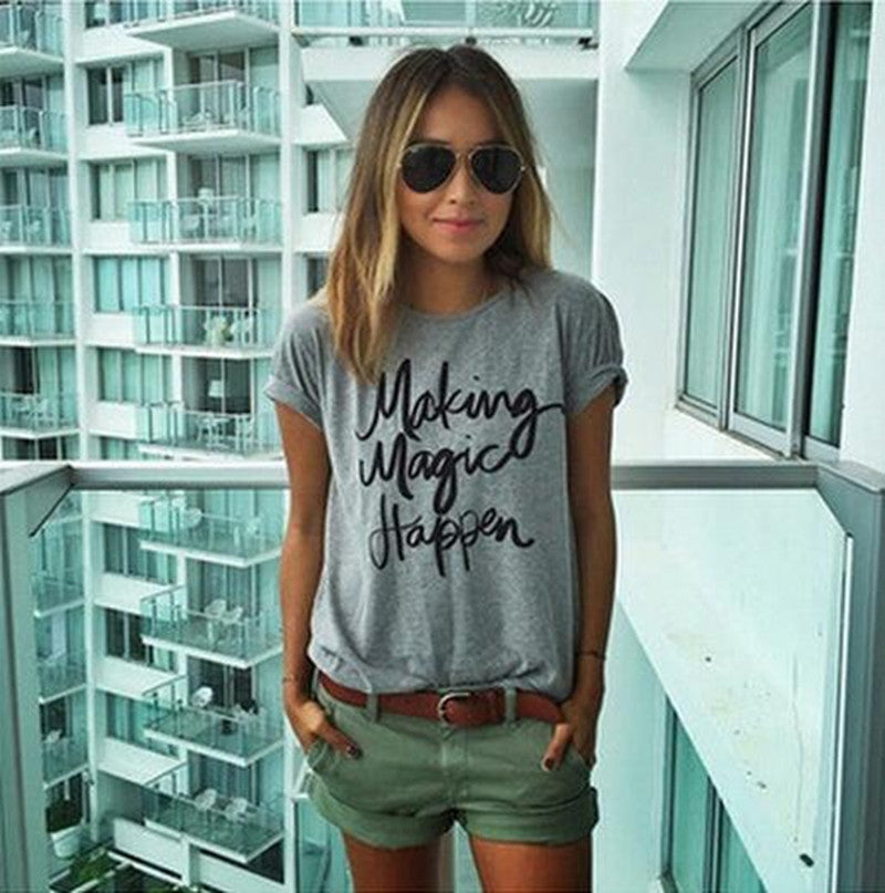 Summer make magic happen printed T-shirts for women tee shirt tshirt female t shirts female tops-Dollar Bargains Online Shopping Australia