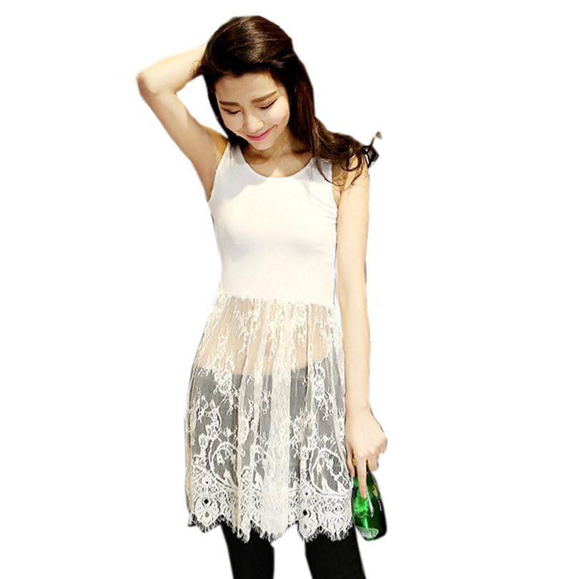 Vest Women Dress Fashion Lace Dress Womens Sleeveless Mini Dress Black/White Patchwork Summer Dress #YEE