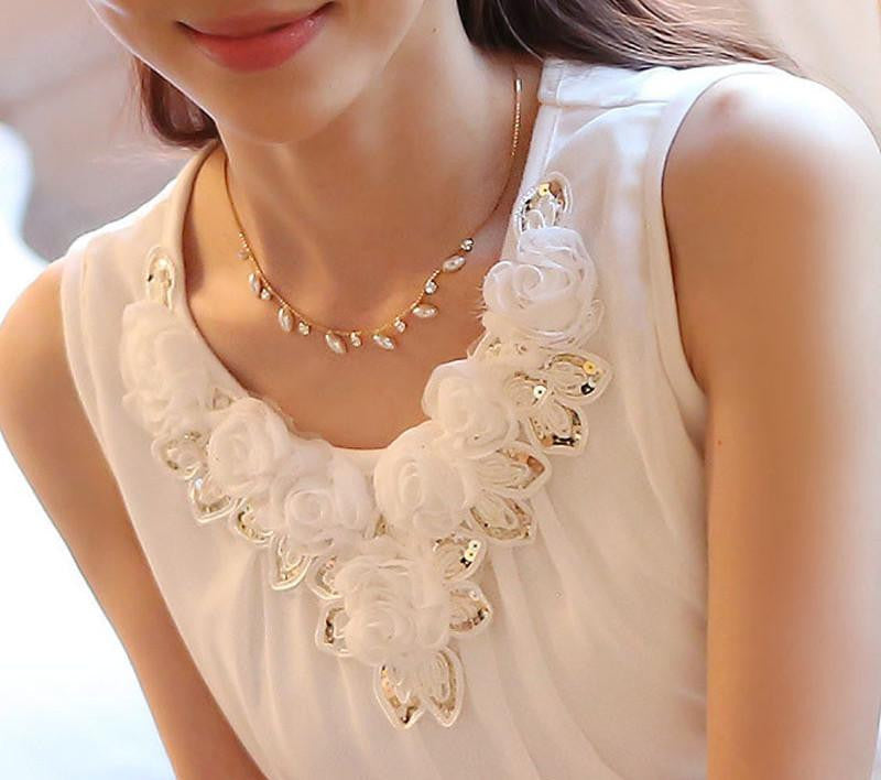 women blouses womens tops fashion Sleeveless Chiffon Shirt S-6XL Plus Size White Black