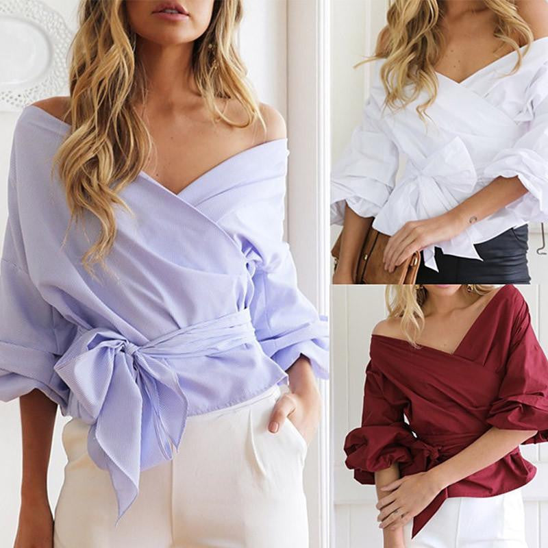 Women Blouse Series Off Shoulder Half Sleeve Casual Solid Crop Tops Streetwear Shirt For Women