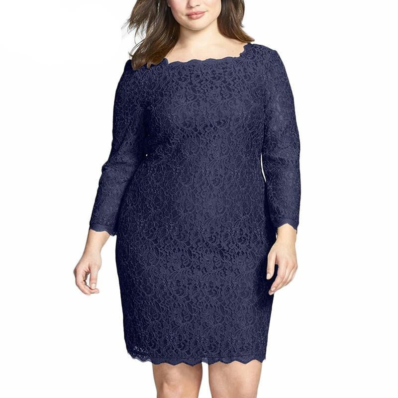 Women Summer Elegant 3/4 Sleeve Retro Stretchy Knee Length Cocktail Bodycon Dress Casual Party Plus Size Lace Dress