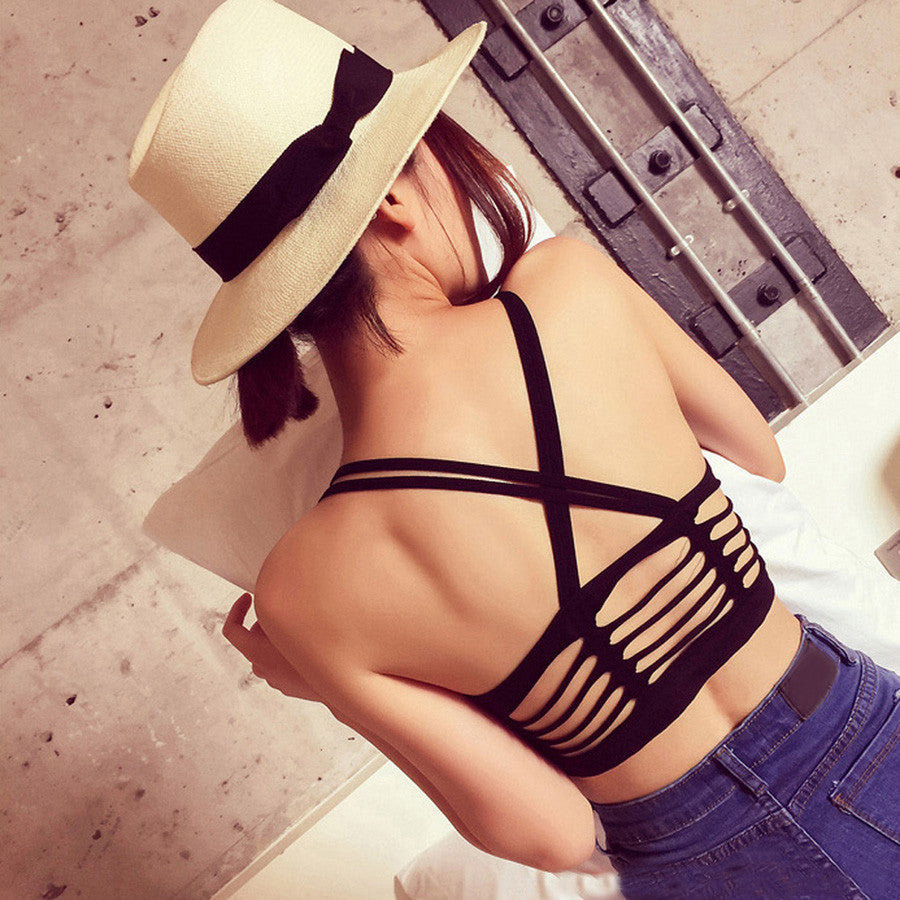Online discount shop Australia - 3 Colors Women Padded Sleeveless Cut Out Cross Straps Running Gym Athletic Sport Bra