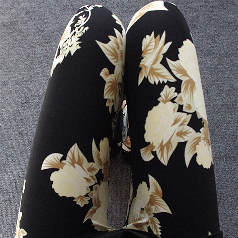 Online discount shop Australia - Floral patterned Printed Leggings Fashion Sexy Women Lady Slim Cotton Pants Black white Vintage graffiti trousers