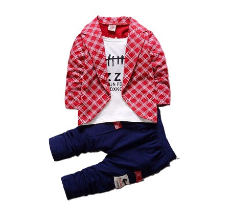 Models Boy Suit Korean Version Of The Toddlers Infant Stripe Fake Two-piece Kids Clothing Set