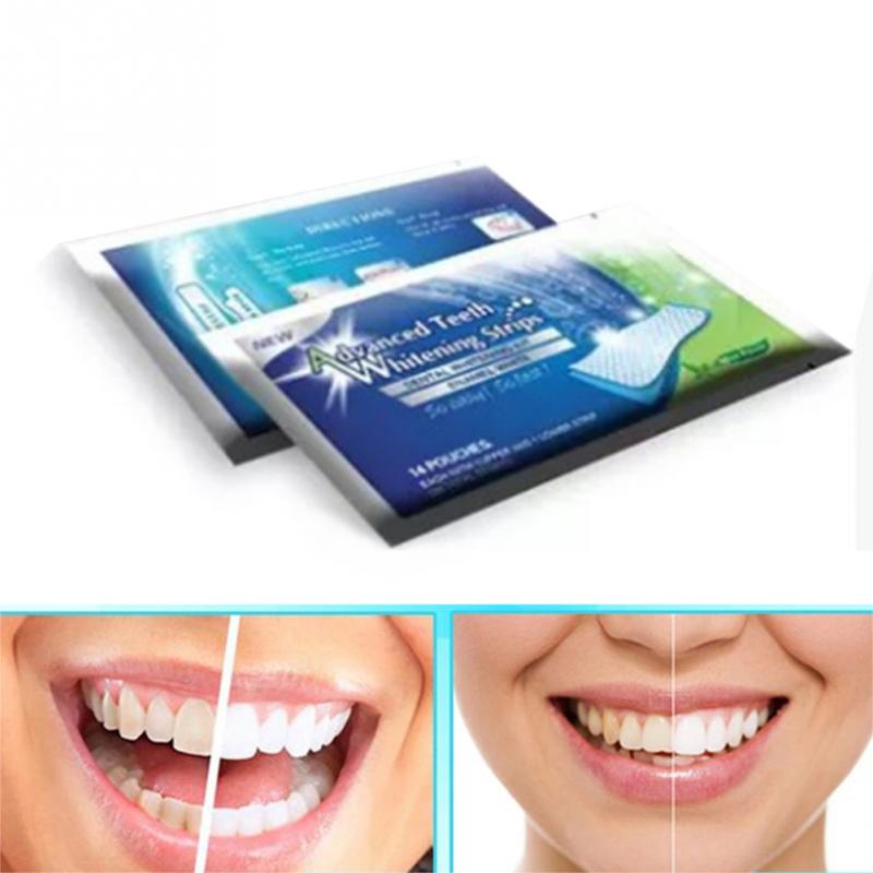28pcs/14Pair 3D White Dental Bleaching Teeth Whitening Strips Double Elastic Gel Teeth Strips Whitening Oral Hygiene Tools