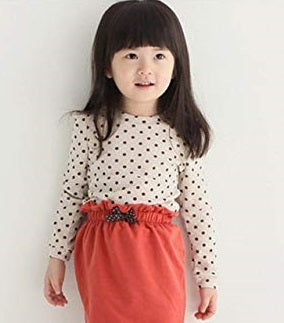 Korean Baby Kids Girl Dots Long Sleeve T-shirt Tops Blouse Tee Shirt 2-7Year