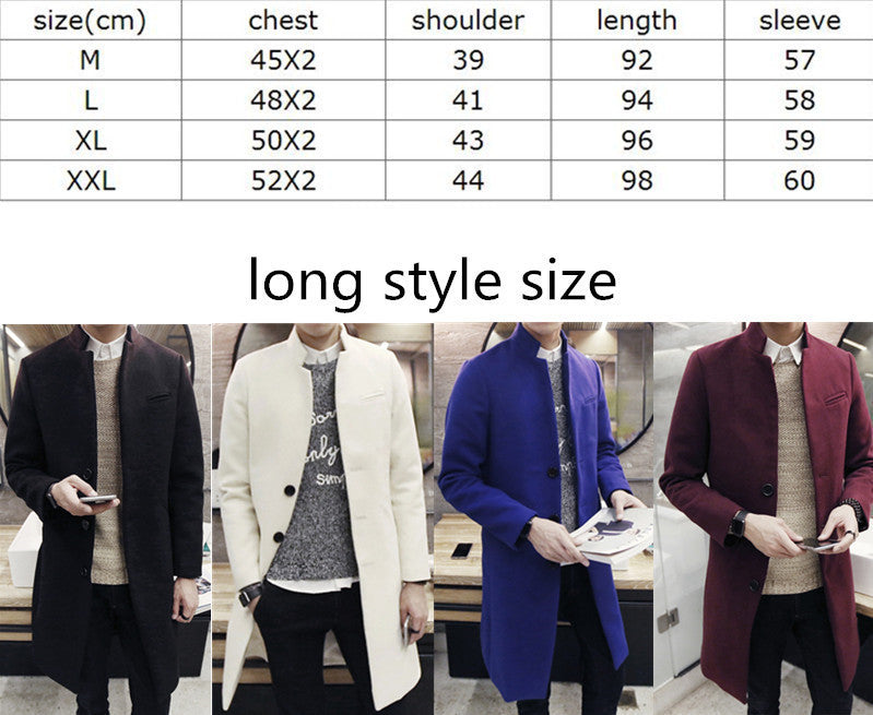 male winter stand collar single breasted brife slim Dust coat / men's solid color youyh pop plus velvet thick casual trench - CelebritystyleFashion.com.au online clothing shop australia