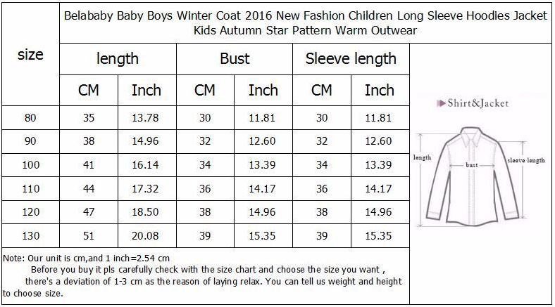 Belababy Baby Boys Winter Coat Fashion Children Long Sleeve Hoodies Jacket Kids girls Autumn Star Pattern Warm Outerwear - CelebritystyleFashion.com.au online clothing shop australia