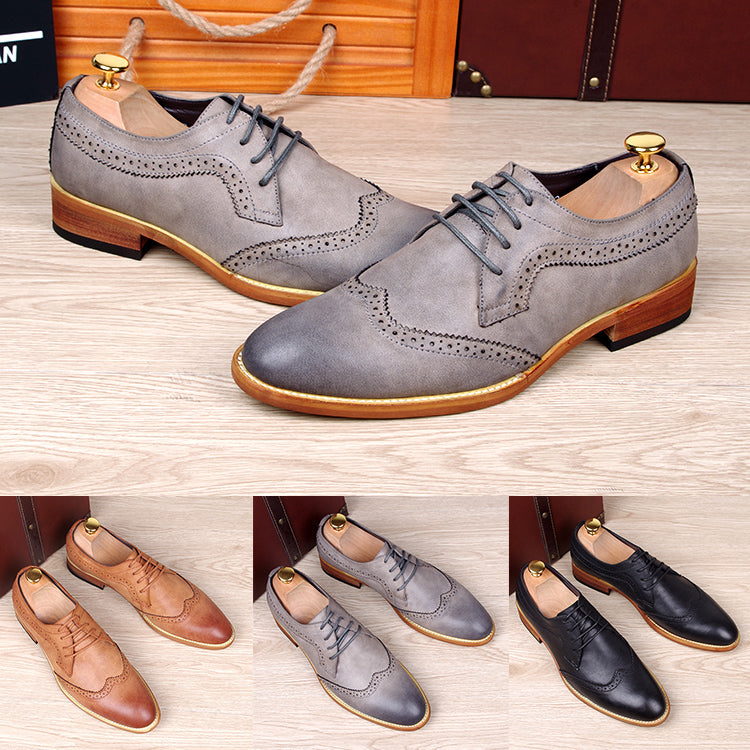 Fashion men s carved genuine leather brogue shoes man oxford bullock flats shoe vintage lace up casual business gentle dress Black 6