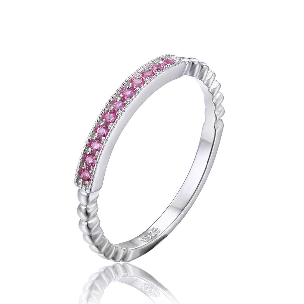 925 Sterling Silver Created Pink Sapphire Rope Band Stackable Rings Pave Setting 11 Pink Sapphire Jewelry Ring 925 - CelebritystyleFashion.com.au online clothing shop australia