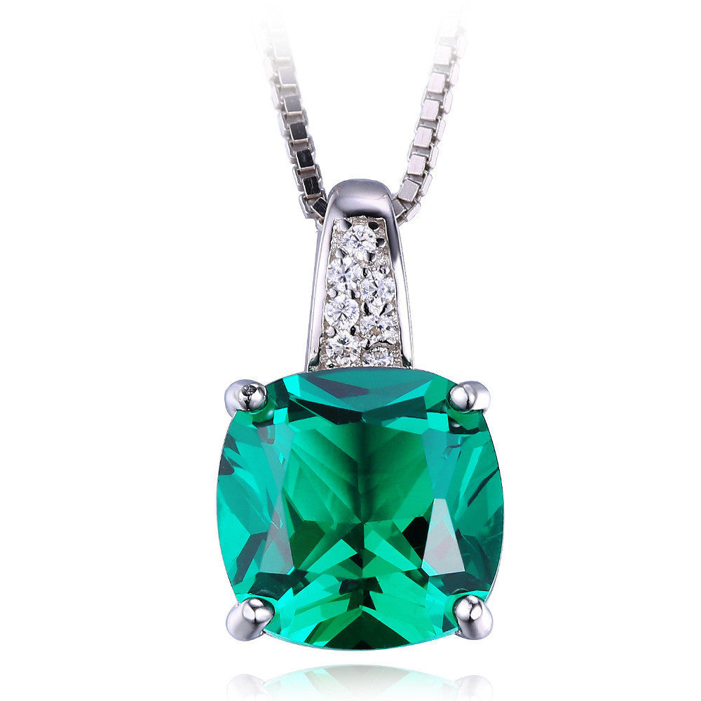 Cushion 3.4ct Created Green Russian Nano Emerald Solitaire Pendant 925 Sterling Silver Jewelry For Women Gift - CelebritystyleFashion.com.au online clothing shop australia