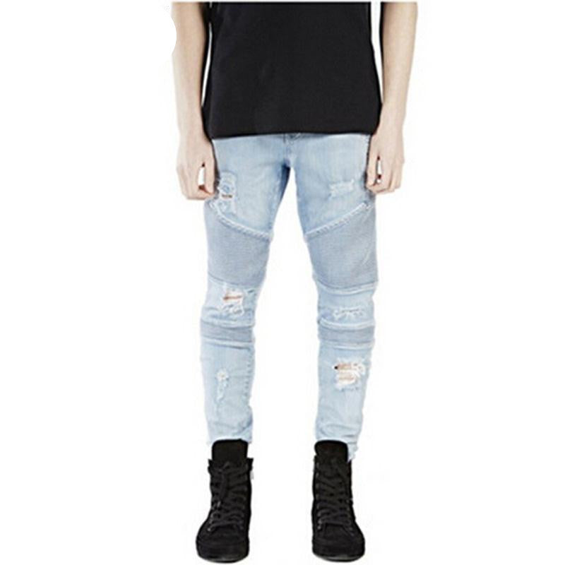 Hi-Street Mens Ripped Rider Biker Jeans Motorcycle Slim Fit Washed Black Grey Blue Moto Denim Pants Joggers For Skinny Men AY724 - CelebritystyleFashion.com.au online clothing shop australia