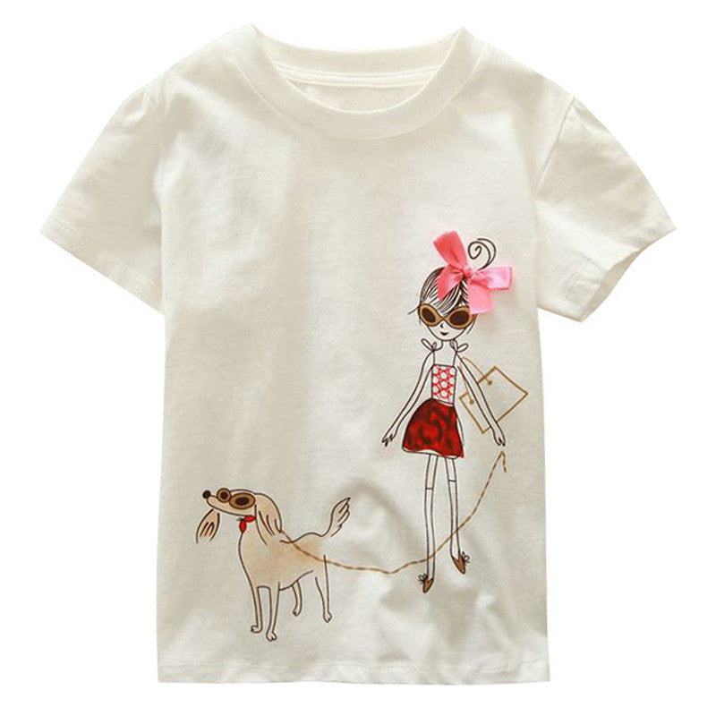 Baby Girls T-Shirt Summer Children's Tops Clothing Cute Cartoon Baby Girl And Dog Creative T-Shirt - CelebritystyleFashion.com.au online clothing shop australia