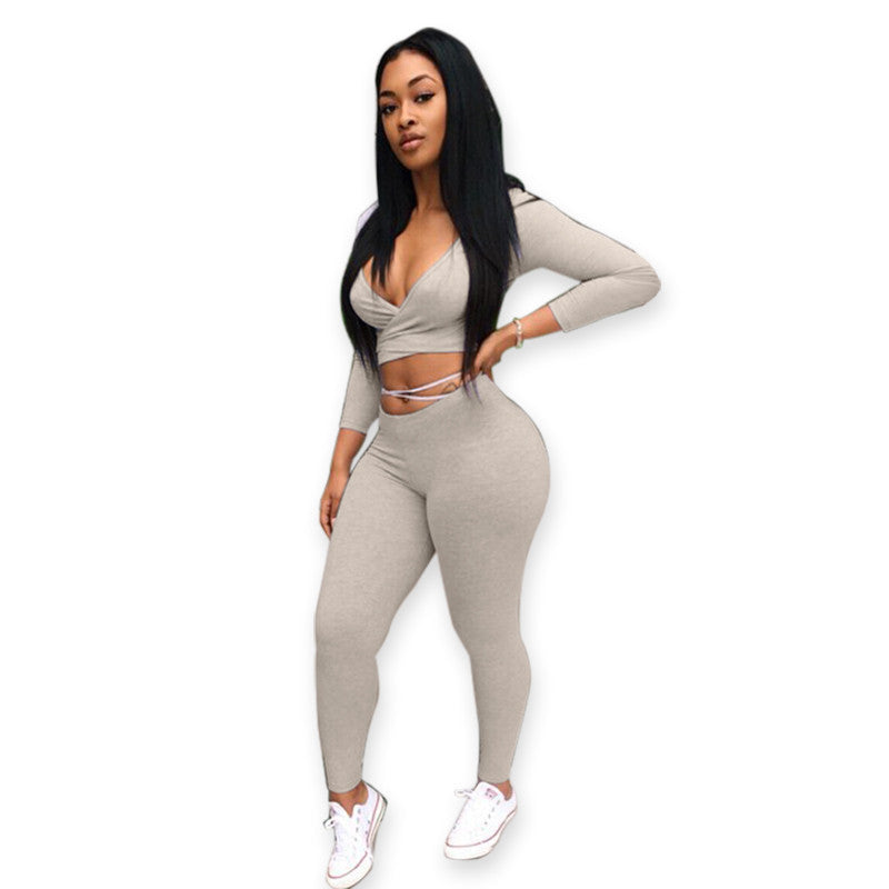 fashion two pieces deep v-neck gray bandage jumpsuit club night wear Rompers Women bodycon jumpsuit bandage Bodysuit - CelebritystyleFashion.com.au online clothing shop australia