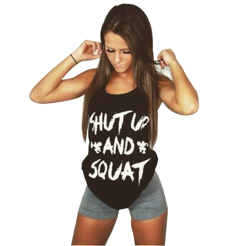 Women Fashion Workout Tank Top Summer Sleeveless Letter Print Shirt Clothes Fitness Vest Plus Size Free Shipping - CelebritystyleFashion.com.au online clothing shop australia