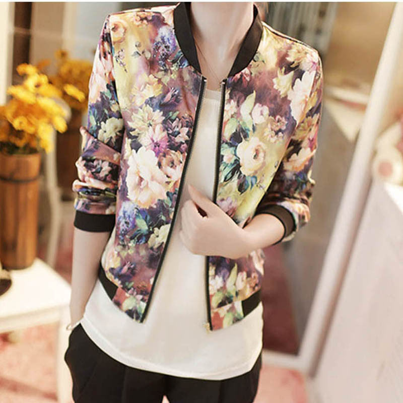 New Women Spring Jackets Short Tops Long Sleeve Floral Print Coat Vintage Women Clothing Bomber Jacket Chaquetas Mujer - CelebritystyleFashion.com.au online clothing shop australia