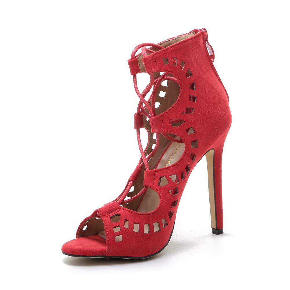 Fashion Women Pumps Women Shoes Sandals Lace up High Heels Cut Outs Shoes Summer Open Toe - CelebritystyleFashion.com.au online clothing shop australia