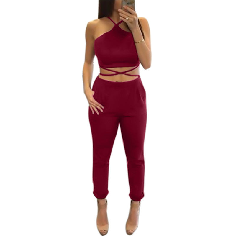 Women Two Piece bandage Set jumpsuit Rompers Womens Jumpsuit Long Pants 2 Piece Set Women Short Crop Tops Bodycon Palysuit - CelebritystyleFashion.com.au online clothing shop australia