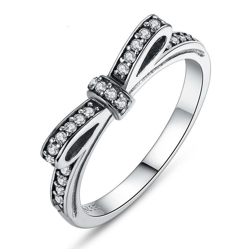Authentic 925 Sterling Silver Sparkling Bow Knot Stackable Ring Micro Pave CZ for Women Wedding Jewelry PA7104 - CelebritystyleFashion.com.au online clothing shop australia