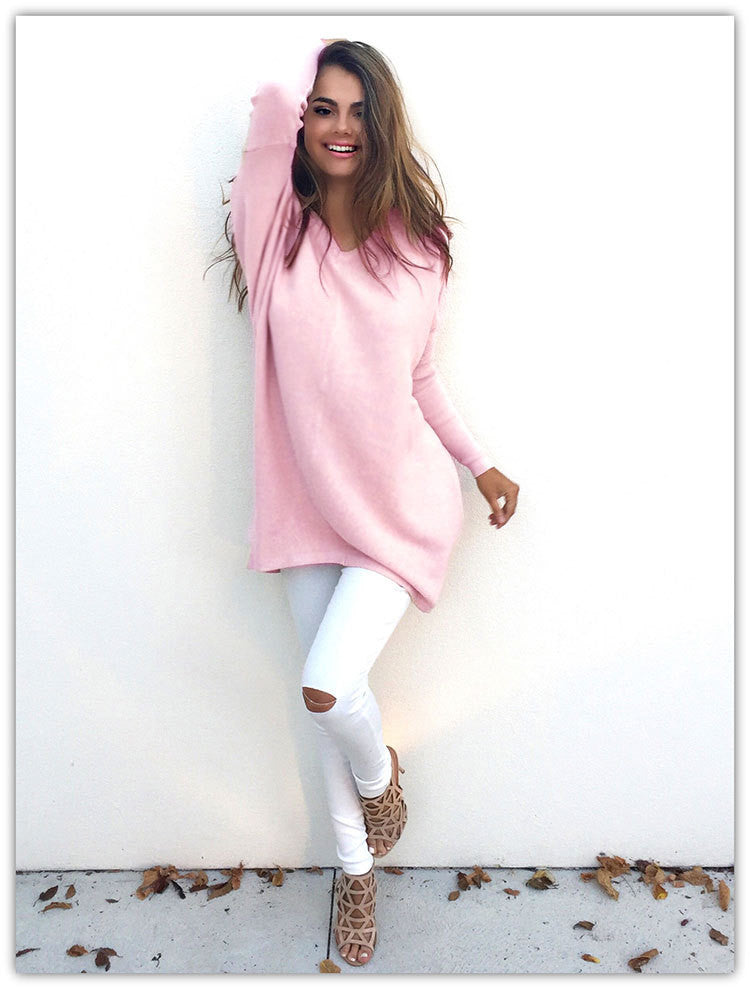 Autumn Winter Sweater Women Pullovers Knitted Casual Cashmere Sweaters V-Neck Loose Pullover Long Sleeve Jumpers - CelebritystyleFashion.com.au online clothing shop australia