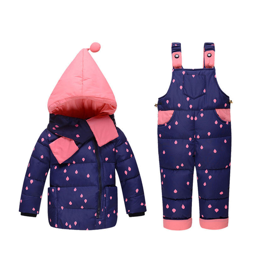 Baby girls boys winter down clothes set Suitable 10-24 months kids Cute diy snow wear thicken down jacket+overalls two pcs suit - CelebritystyleFashion.com.au online clothing shop australia