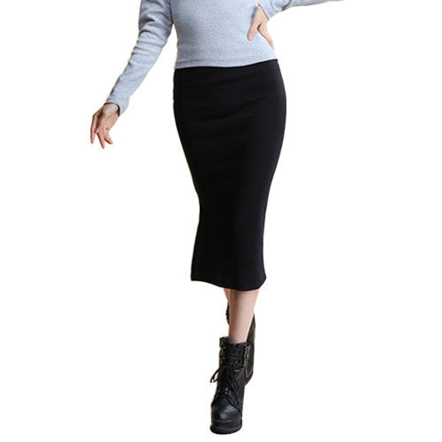 Autumn Skirts Sexy Chic Pencil Skirt Women Office Mid Waist Mid-Calf Solid Skirt Casual Slim Hip Placketing Lady Skirts - CelebritystyleFashion.com.au online clothing shop australia