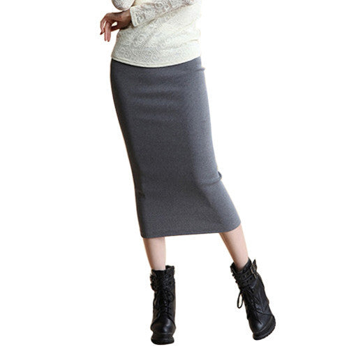 Autumn Skirts Sexy Chic Pencil Skirt Women Office Mid Waist Mid-Calf Solid Skirt Casual Slim Hip Placketing Lady Skirts - CelebritystyleFashion.com.au online clothing shop australia