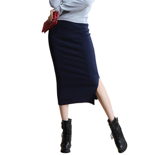 Autumn Skirts Sexy Chic Pencil Skirt Women Office Mid Waist Mid-Calf Solid Skirt Casual Slim Hip Placketing Lady Skirts - CelebritystyleFashion.com.au online clothing shop australia