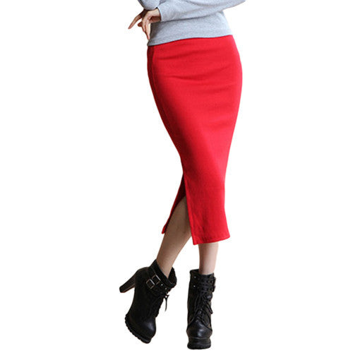 Autumn Skirts Sexy Chic Pencil Skirt Women Office Mid Waist Mid-Calf Solid Skirt Casual Slim Hip Placketing Lady Skirts - CelebritystyleFashion.com.au online clothing shop australia