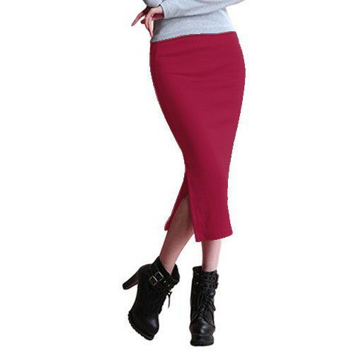 Autumn Skirts Sexy Chic Pencil Skirt Women Office Mid Waist Mid-Calf Solid Skirt Casual Slim Hip Placketing Lady Skirts - CelebritystyleFashion.com.au online clothing shop australia