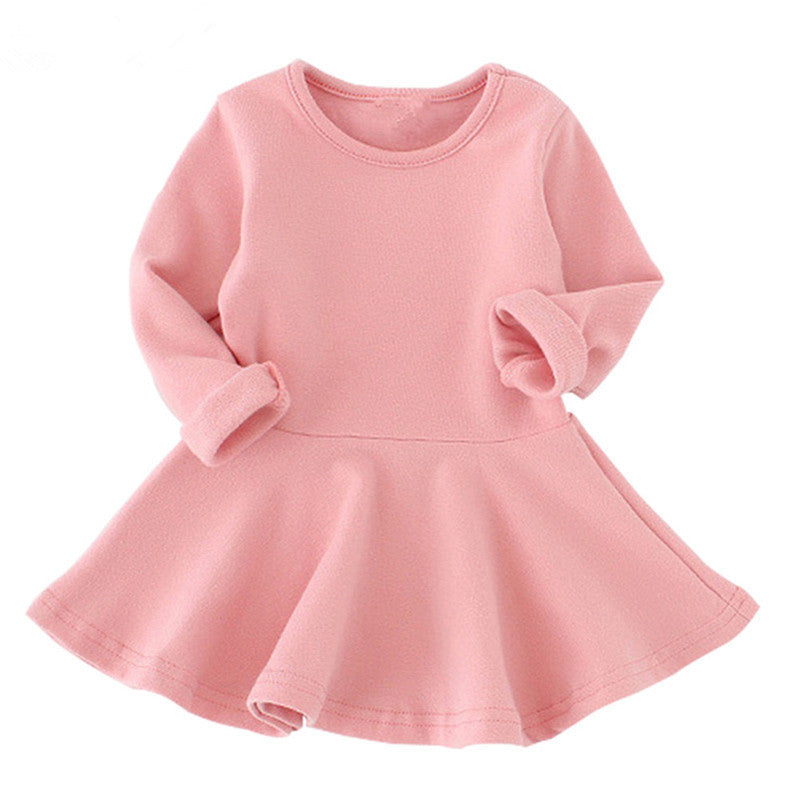 Baby Girls Dresses Candy Color Long Sleeve Spring and Autumn Toddler Dress Girls O-neck Ruffles Princess Dress - CelebritystyleFashion.com.au online clothing shop australia